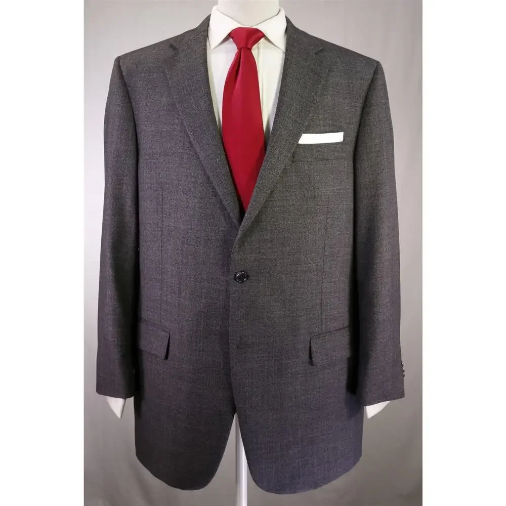 Hart Schaffner Marx Very Recent Gray Tic Woven 2-Btn Wool Suit 44L